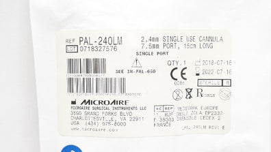 Microaire PAL-240LM 2.4mm Cannula 7.5mm Port, 15cm Long (x)